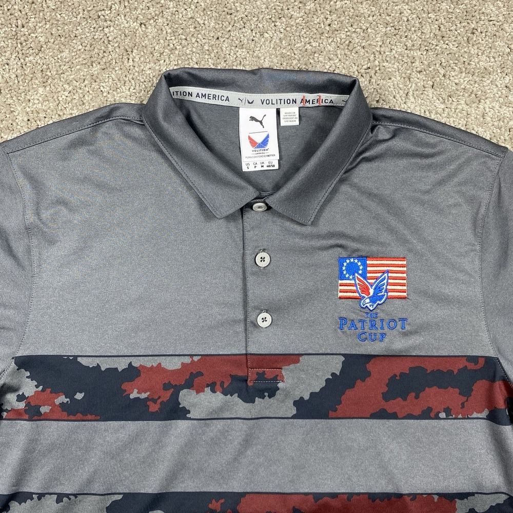 Puma Volition America Patriot Cup Folds of Honor Golf Polo Gray Camo Mens Small